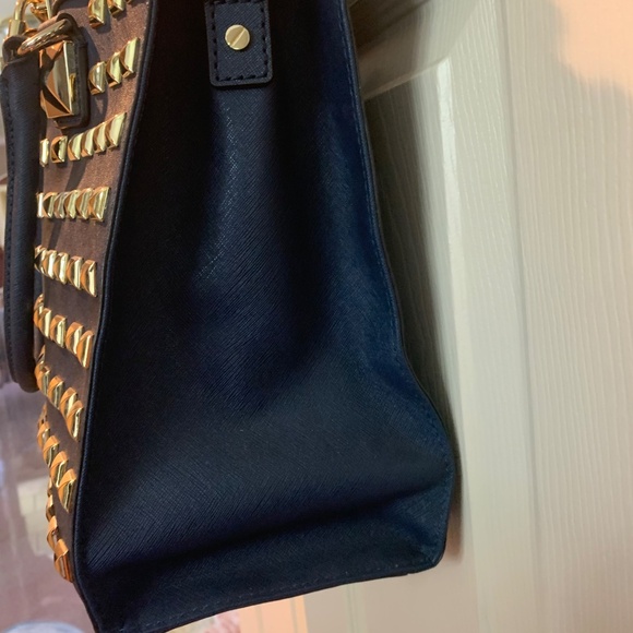 Michael Kors Navy Blue Hamilton Studded Leather Large Tote Handbag - Picture 6 of 12
